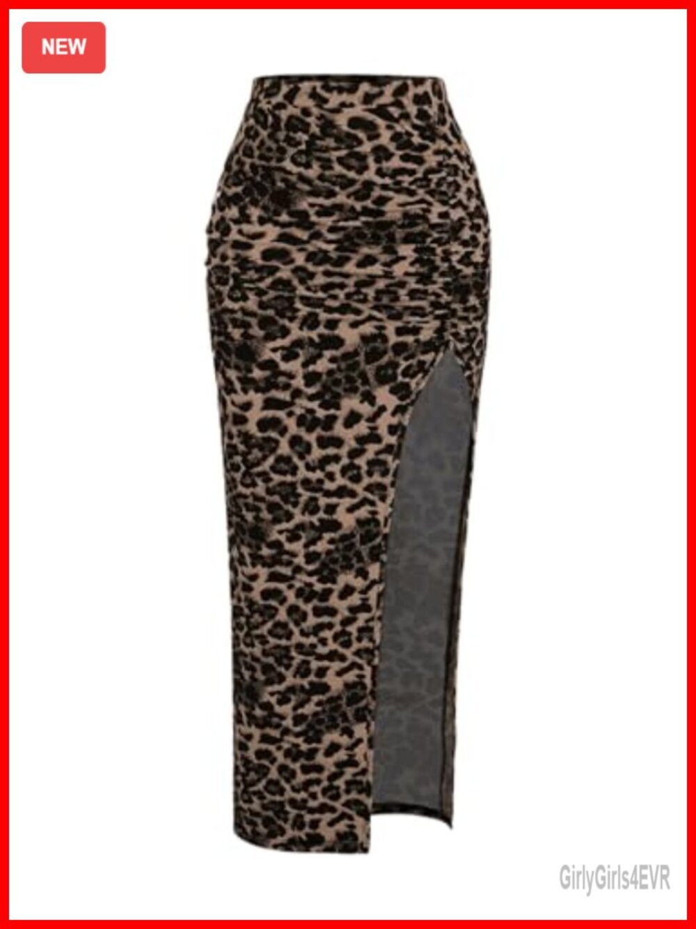 Leopard Print High Split Ruched Maxi Skirt Y2K Stretch
